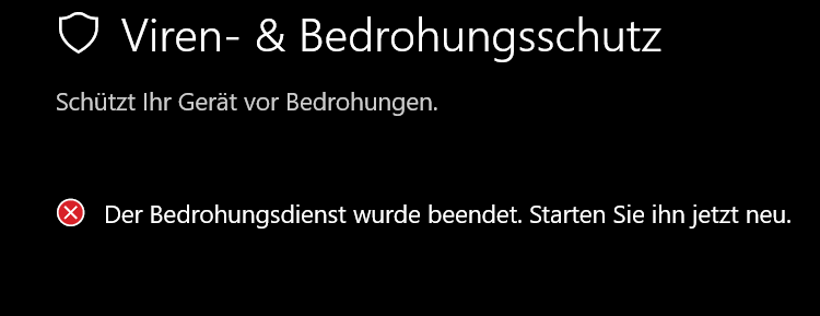 Lösung - Der Bedrohungsdienst wurde beendet