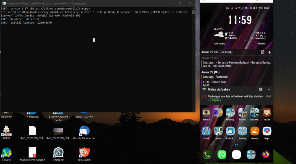 So sieht es aus wenn scrcpy läuft.