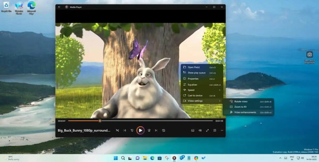 Windows 11 insider Preview 22598 Media Player Änderungen