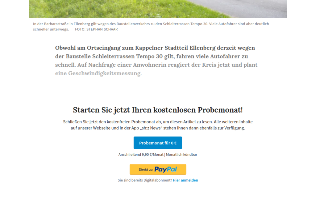 Webseite mit Paywall