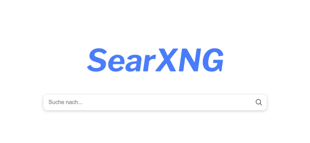 SearXNG Suchmaschine Startseite mit deutschem Suchfeld und minimalistischem Webdesign.