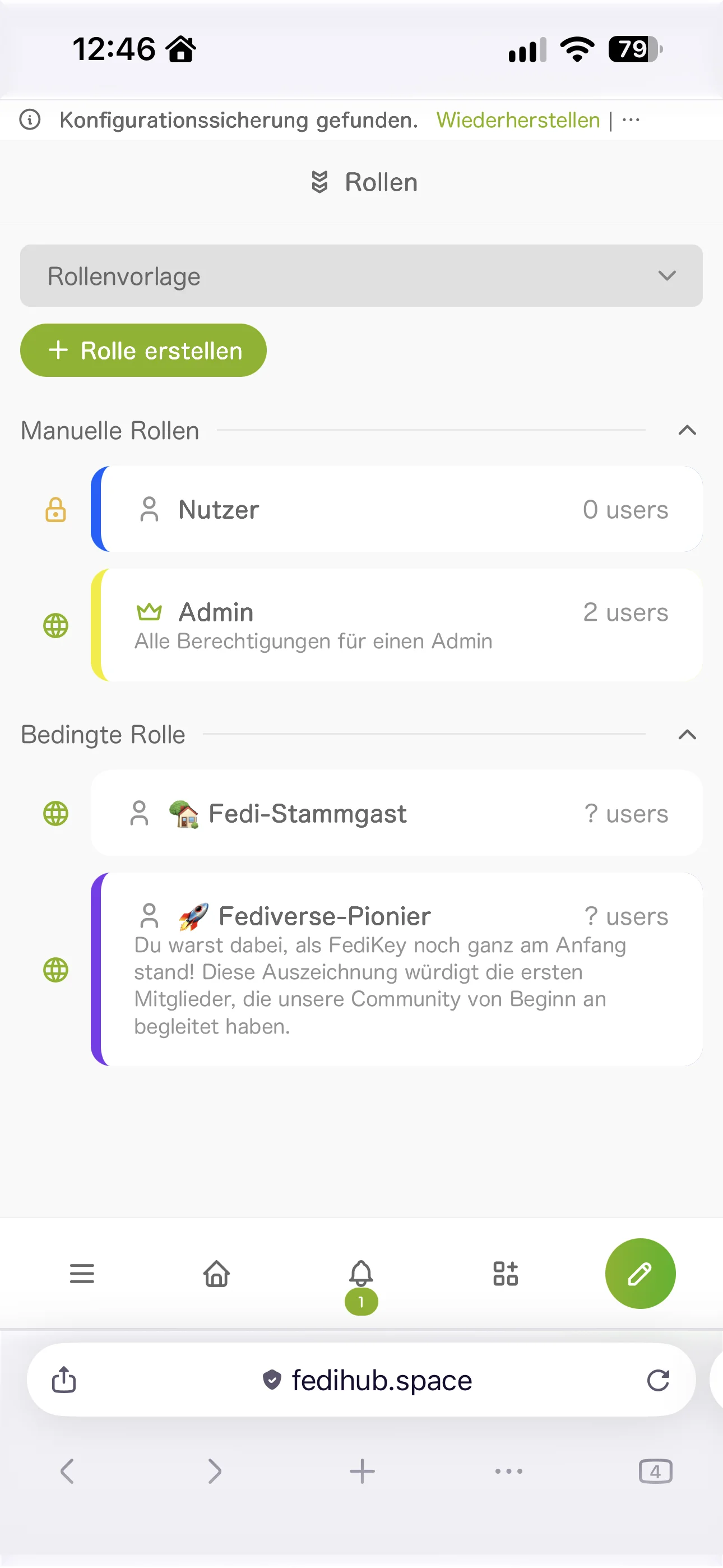 Einstellungen von FediKey zu den Benutzerrollen