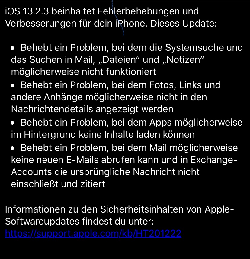 , Neues Update für IOS 13