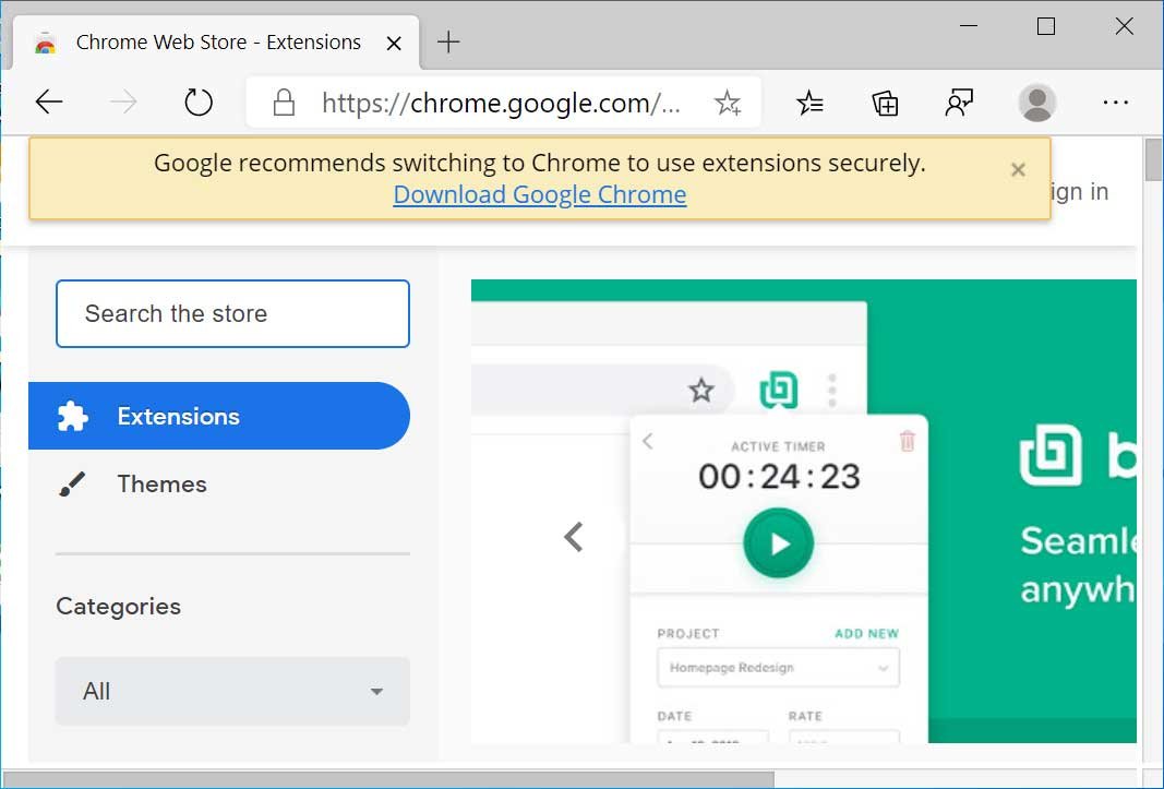 , Microsoft Edge zieht über Chrome her, wenn dieser heruntergeladen wird.
