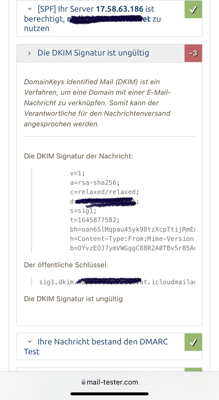 iCloud Email, iCloud Email mit DKIM Fehler auf iOS Geräten