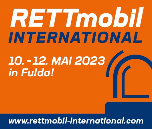 Banner mit Hinweis auf die Rettmobil International vom 10. bis 23.5.2023 im Fulda.