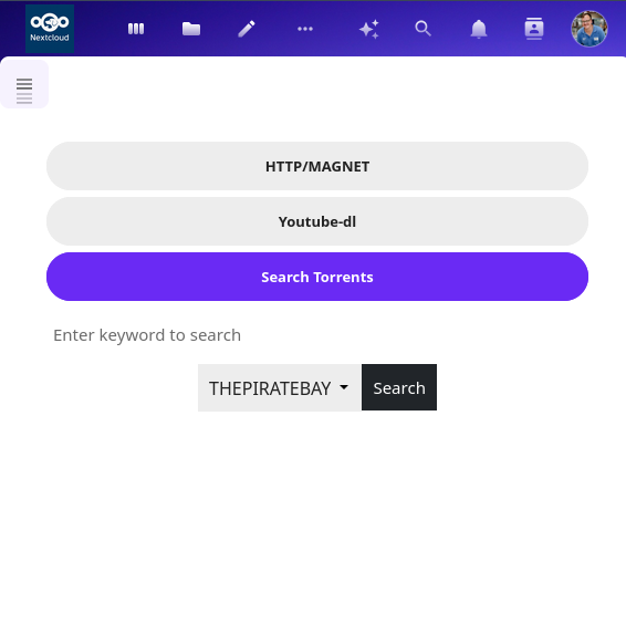 Torrent-Suchinterface mit Magnet- und YouTube-Download in net-loader-mobile.