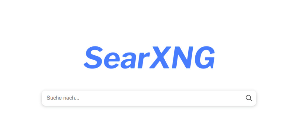 SearXNG Suchmaschine Startseite mit deutschem Suchfeld und minimalistischem Webdesign.