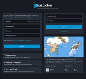 Mastodon login Seite